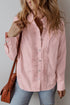Light Pink Pleated Button-Up Loose Fit Casual Shirt