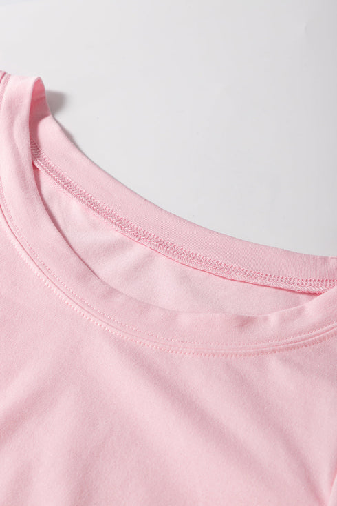 Light Pink Scoop Neck Bubble Sleeve Tee