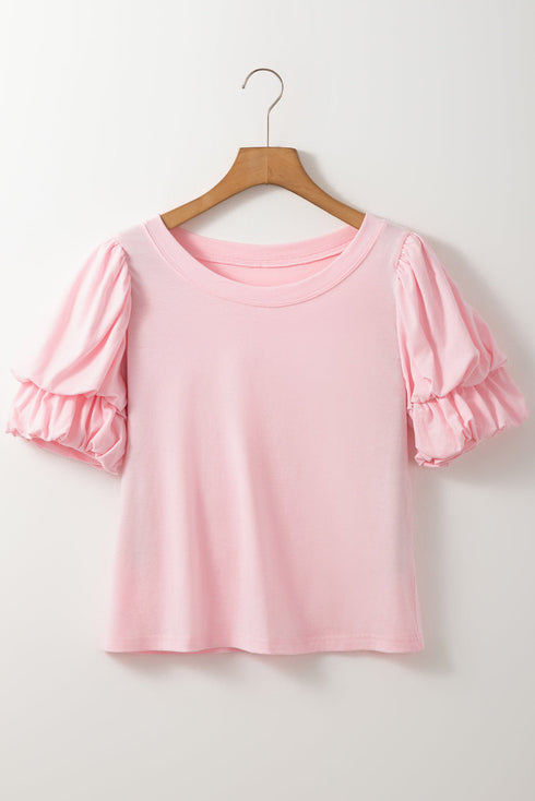 Light Pink Scoop Neck Bubble Sleeve Tee