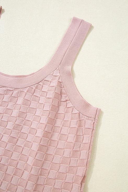 Light Pink Solid Textured Checkered U Neck Sweater Vest
