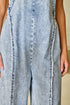 Light Wash Frayed Exposed Seam Wide Leg Denim Overall
