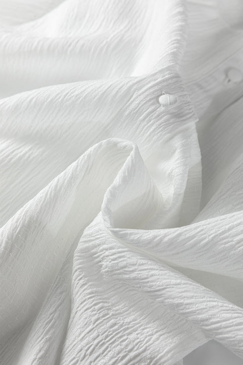 Lightweight Crinkle Texture Balloon Sleeve Button Down Shirt
