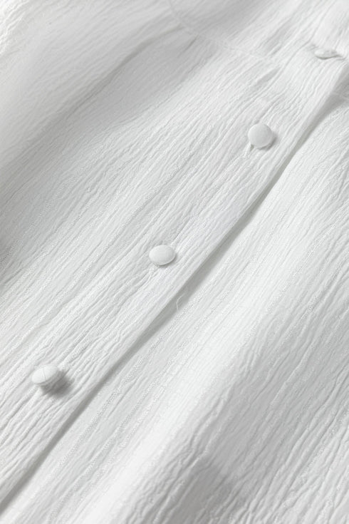 Lightweight Crinkle Texture Balloon Sleeve Button Down Shirt