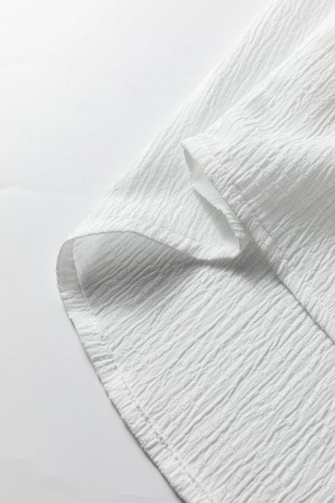 Lightweight Crinkle Texture Balloon Sleeve Button Down Shirt