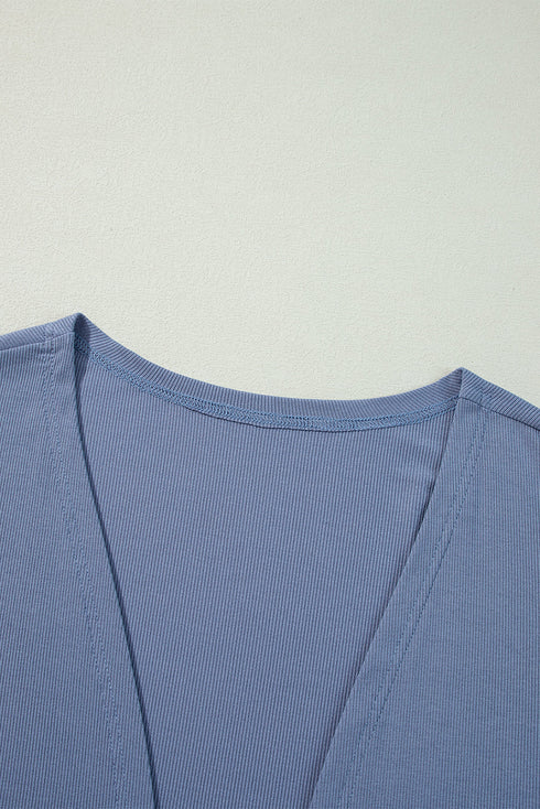 Lightweight Drop Shoulder Ribbed Knit Open Front Cardigan