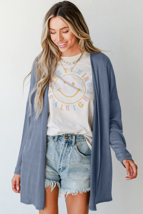 Lightweight Drop Shoulder Ribbed Knit Open Front Cardigan