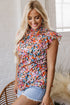 Lightweight Floral Print V Neck Flutter Sleeve Woven Blouse