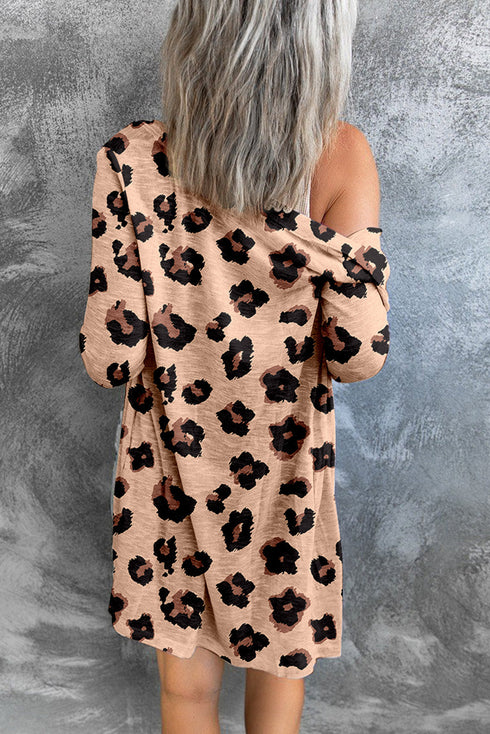 Lightweight Leopard Print Button Front Tunic Cardigan