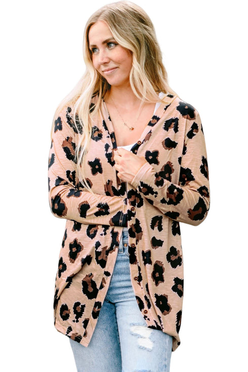 Lightweight Leopard Print Button Front Tunic Cardigan