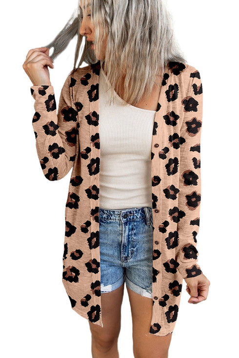 Lightweight Leopard Print Button Front Tunic Cardigan