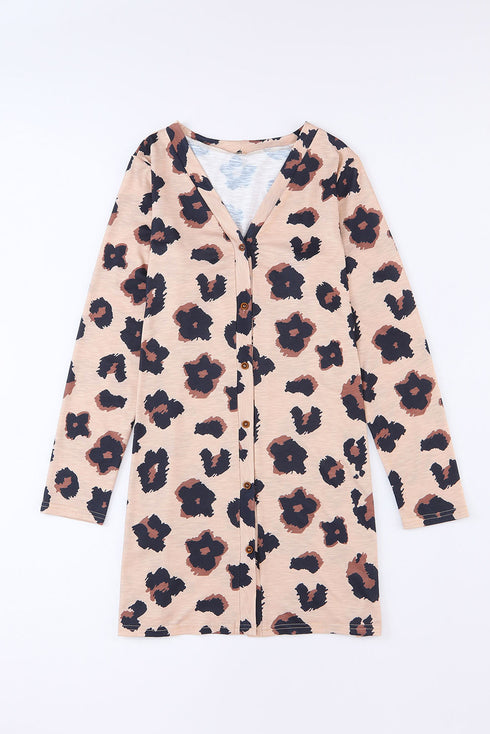 Lightweight Leopard Print Button Front Tunic Cardigan