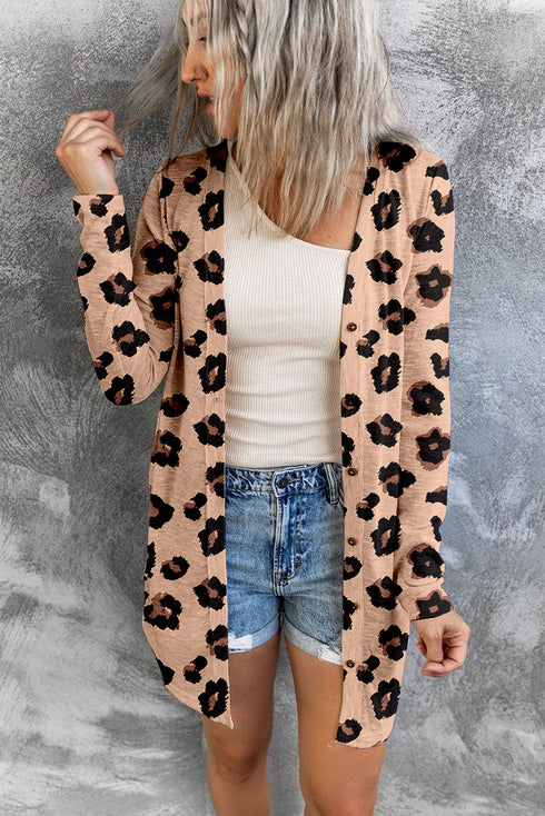 Lightweight Leopard Print Button Front Tunic Cardigan