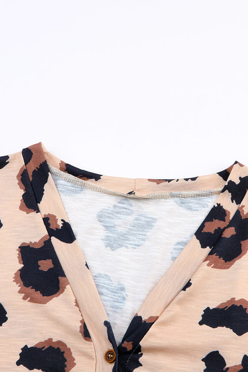 Lightweight Leopard Print Button Front Tunic Cardigan