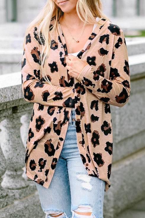 Lightweight Leopard Print Button Front Tunic Cardigan