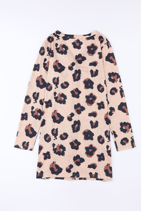 Lightweight Leopard Print Button Front Tunic Cardigan