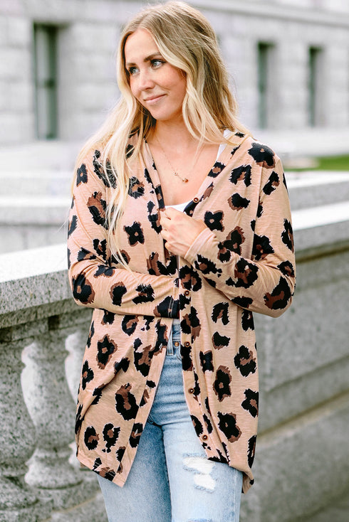 Lightweight Leopard Print Button Front Tunic Cardigan