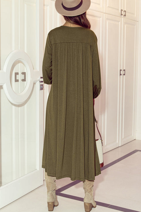 Lightweight Open Front Balloon Sleeve Maxi Duster