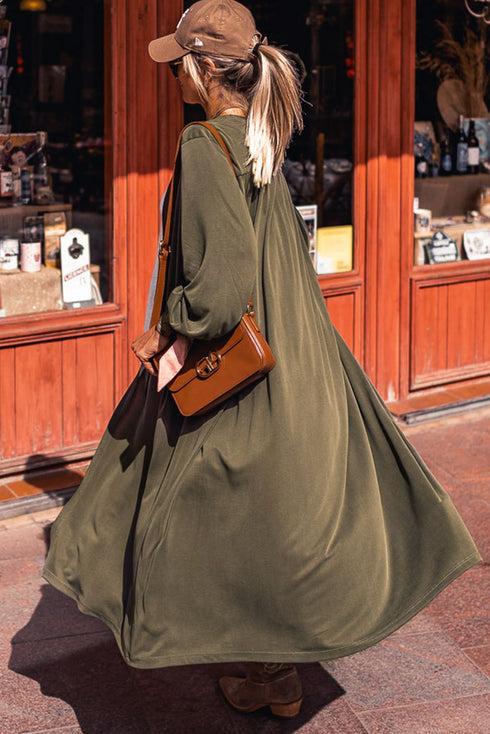 Lightweight Open Front Balloon Sleeve Maxi Duster