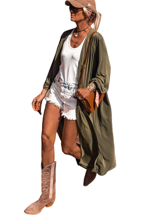 Lightweight Open Front Balloon Sleeve Maxi Duster