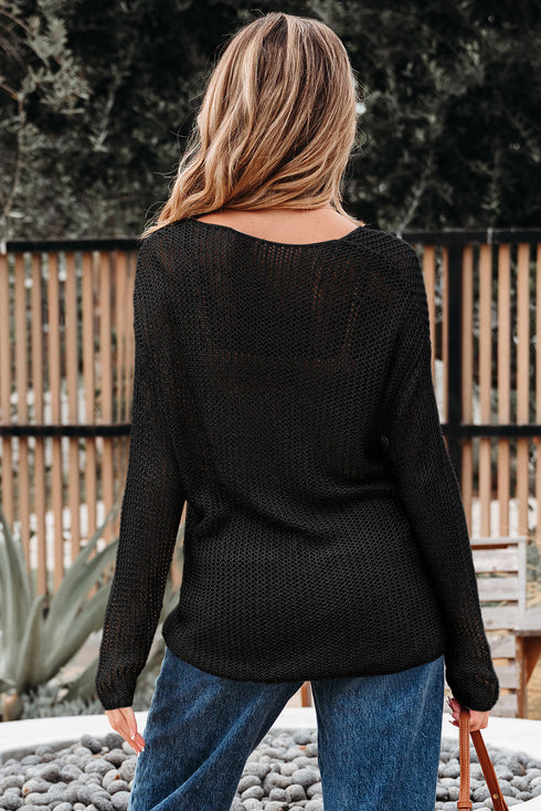 Lightweight Open Knit Boat Neck Pullover Sweater