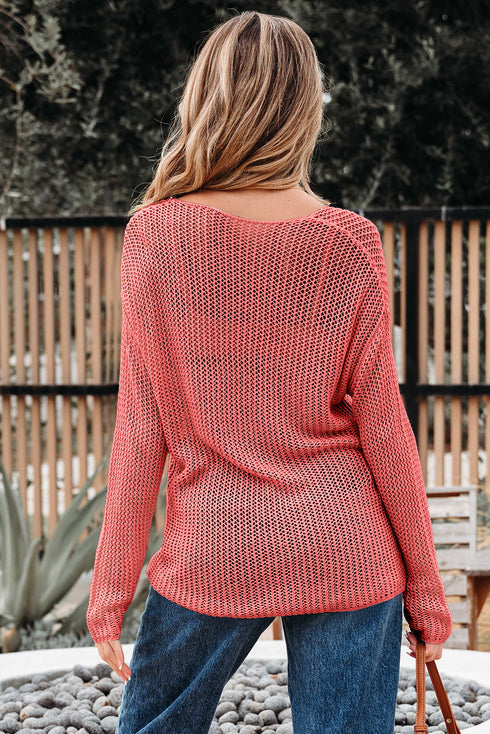 Lightweight Open Knit Boat Neck Pullover Sweater