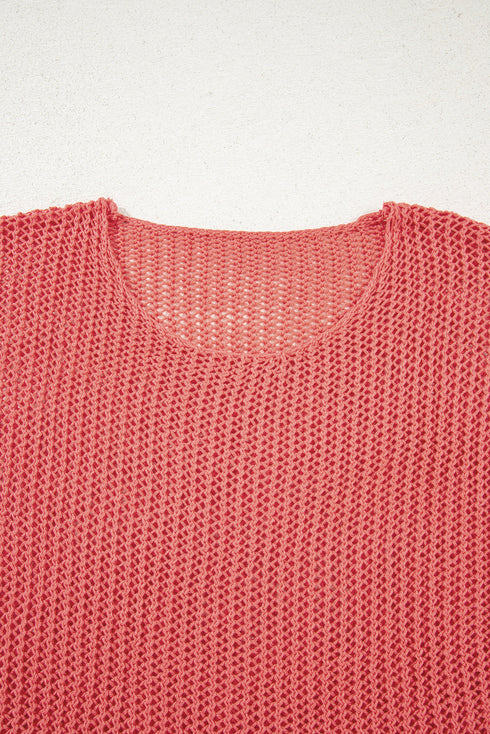 Lightweight Open Knit Boat Neck Pullover Sweater