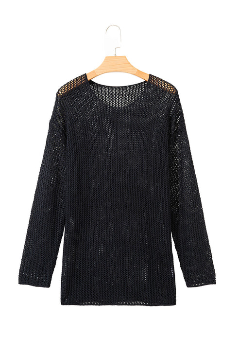 Lightweight Open Knit Boat Neck Pullover Sweater