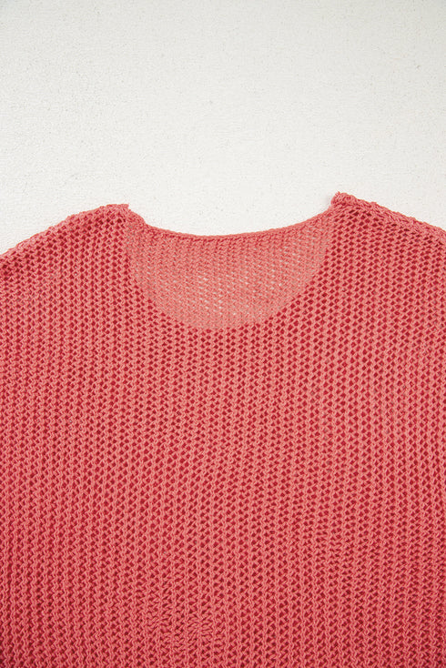Lightweight Open Knit Boat Neck Pullover Sweater