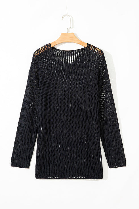Lightweight Open Knit Boat Neck Pullover Sweater