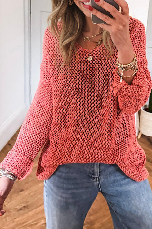 Lightweight Open Knit Boat Neck Pullover Sweater