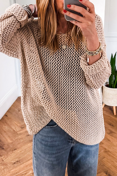 Lightweight Open Knit Boat Neck Pullover Sweater