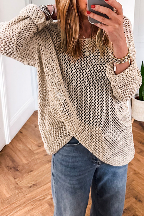 Lightweight Open Knit Boat Neck Pullover Sweater