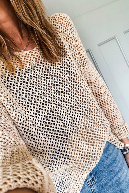 Lightweight Open Knit Boat Neck Pullover Sweater