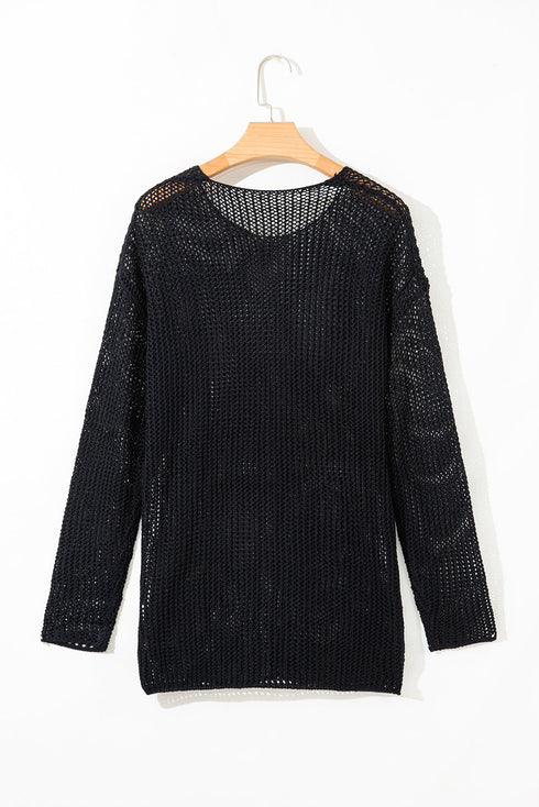 Lightweight Open Knit Boat Neck Pullover Sweater