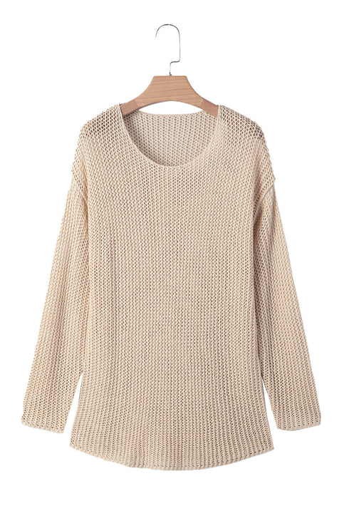 Lightweight Open Knit Boat Neck Pullover Sweater