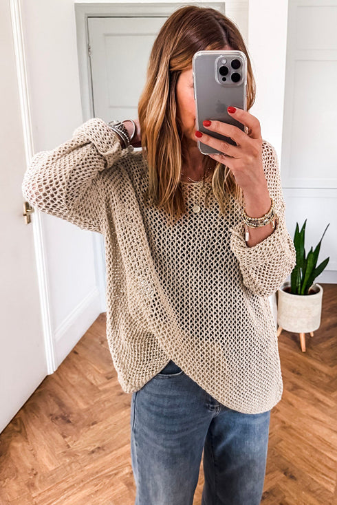 Lightweight Open Knit Boat Neck Pullover Sweater