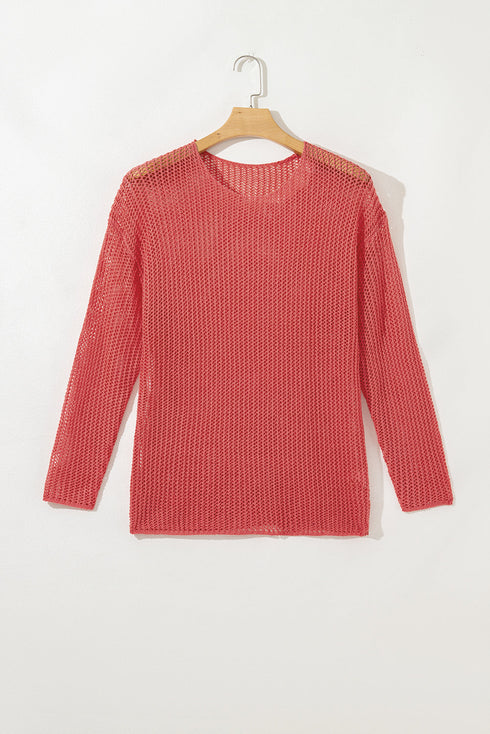 Lightweight Open Knit Boat Neck Pullover Sweater