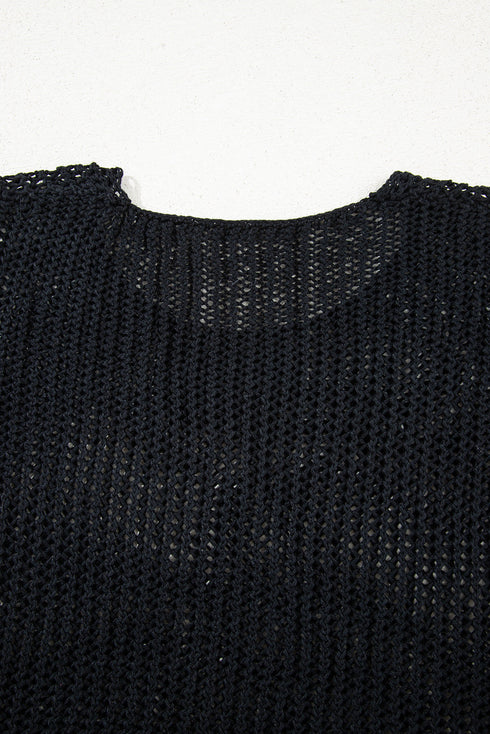 Lightweight Open Knit Boat Neck Pullover Sweater