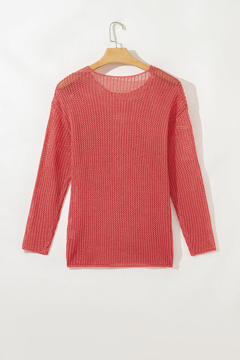 Lightweight Open Knit Boat Neck Pullover Sweater