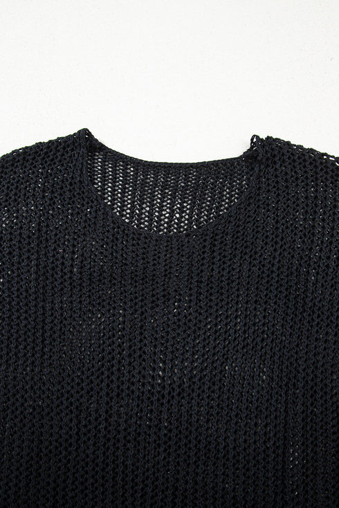 Lightweight Open Knit Boat Neck Pullover Sweater