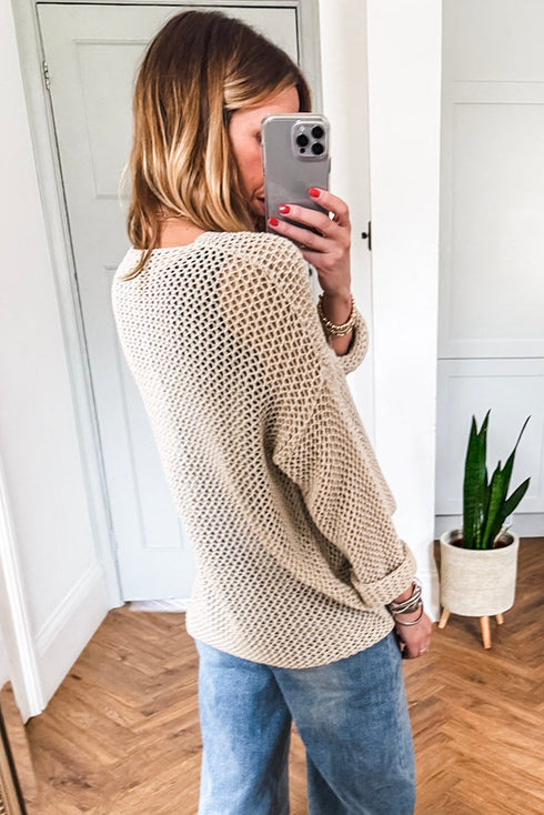 Lightweight Open Knit Boat Neck Pullover Sweater