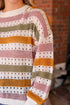 Lightweight Open Knit Striped Crew Neck Sweater