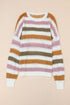 Lightweight Open Knit Striped Crew Neck Sweater