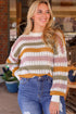 Lightweight Open Knit Striped Crew Neck Sweater