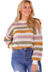 Lightweight Open Knit Striped Crew Neck Sweater