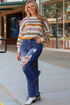 Lightweight Open Knit Striped Crew Neck Sweater