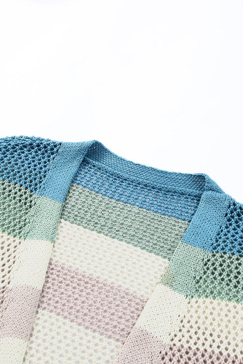 Lightweight Open Knit Striped Long Sleeve Cardigan