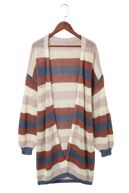 Lightweight Open Knit Striped Long Sleeve Cardigan