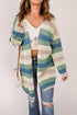 Lightweight Open Knit Striped Long Sleeve Cardigan