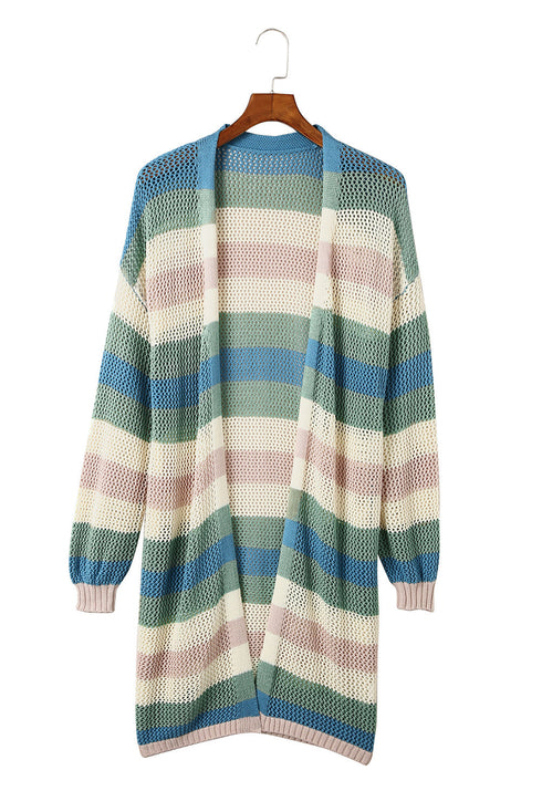 Lightweight Open Knit Striped Long Sleeve Cardigan